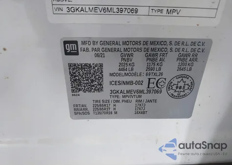 2021 GMC Terrain Fwd Sle from USA, damaged, VIN 3GKALMEV6ML397069
